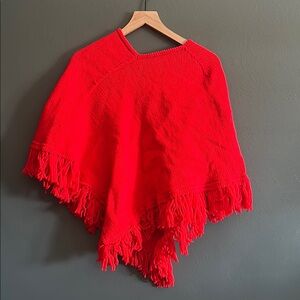 Vibrant Red Knit Poncho/cardigan/skirt set